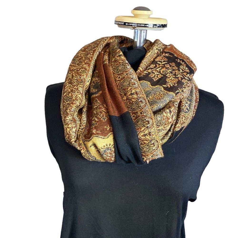 Cejon 100% rayon brown tones fringed scarf 28 x 82